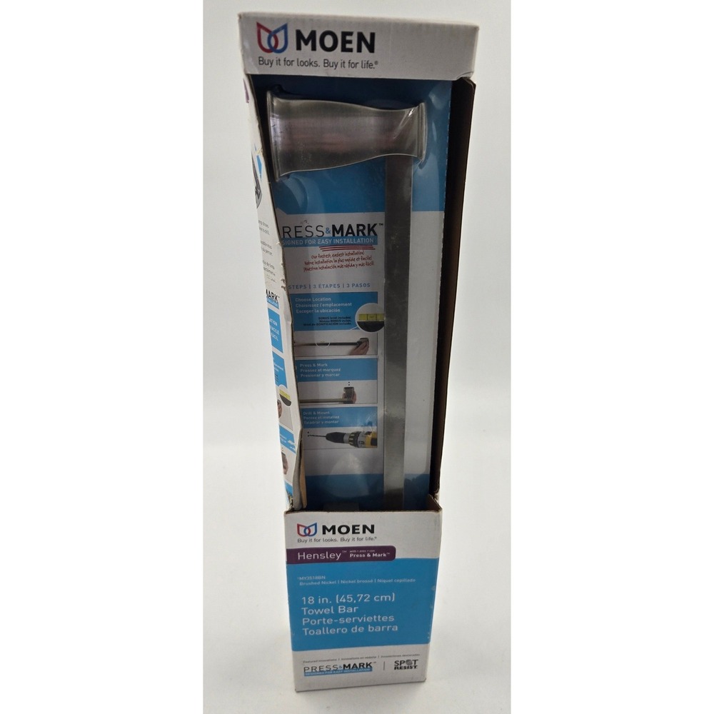 Moen Hensley 18 in Brushed Nickel Towel Bar Press & Mark MY3518BN New